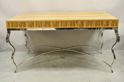 Century Furniture Modern Chrome and Zebra Wood Metal Base Desk Table 849-761
