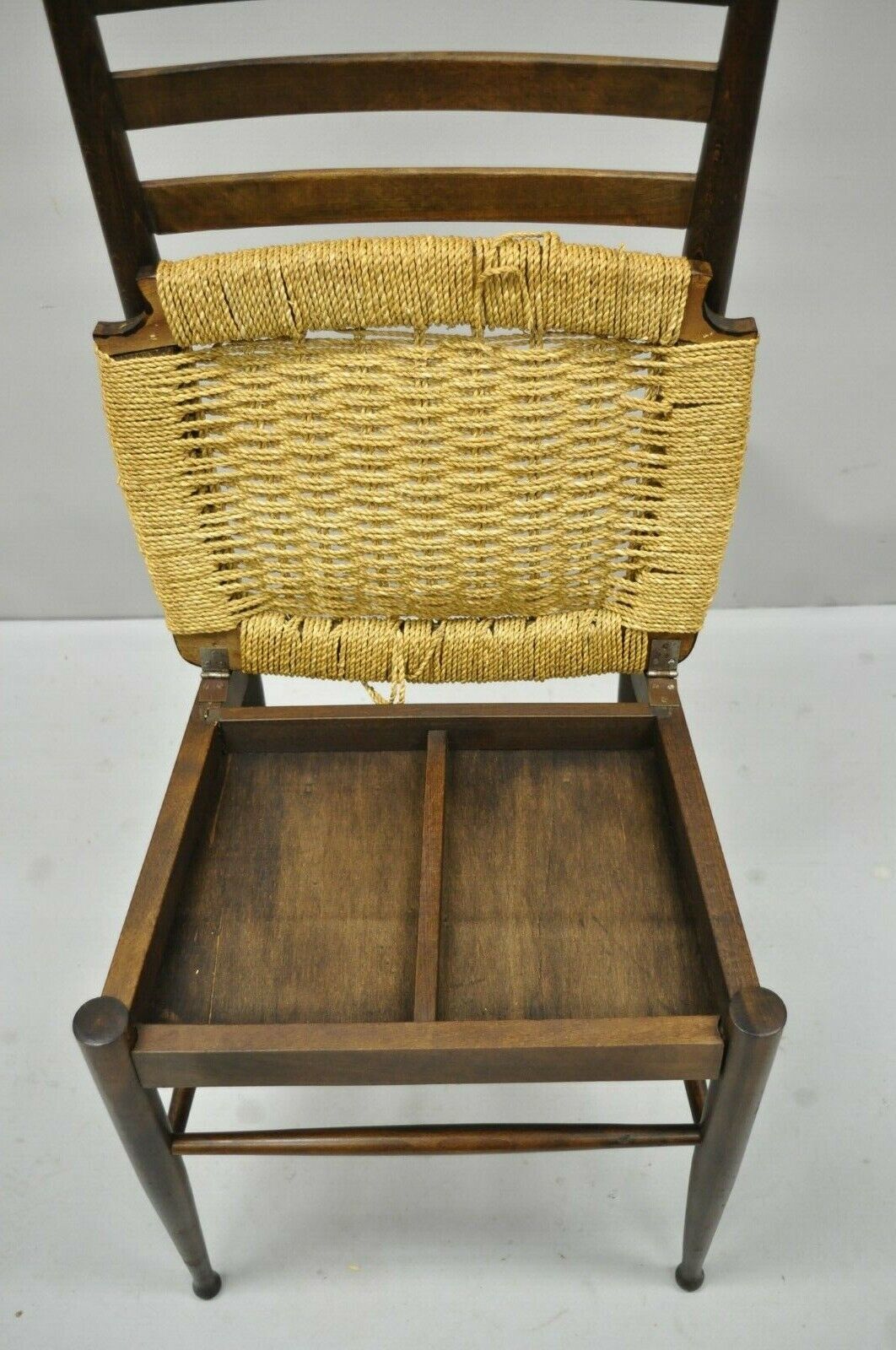 Vintage Mid Century Modern Italian Style Wood & Rope Valet Chair Gio Ponti Style