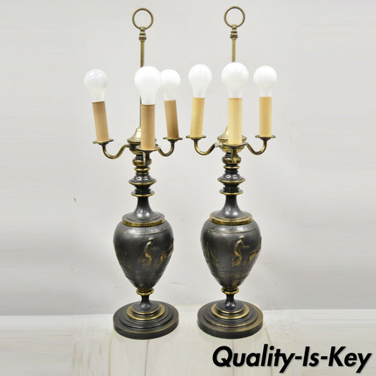 Antique Italian Classical Bronze Finish Metal Bulbous Figural Table Lamps - Pair