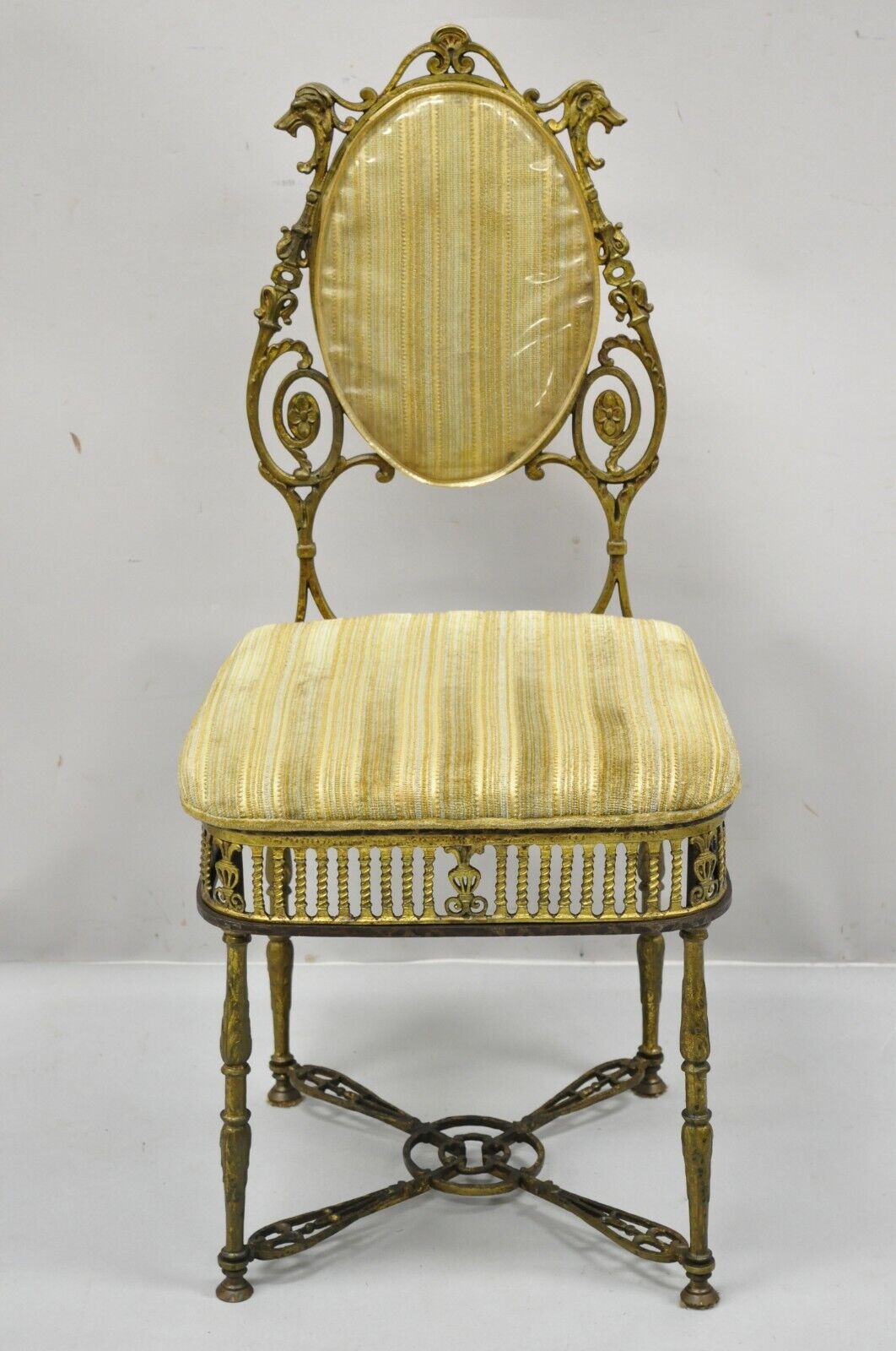 Antique Victorian Bronze Brass Parlor Salon Accent Chair Oscar Bach Style - Pair