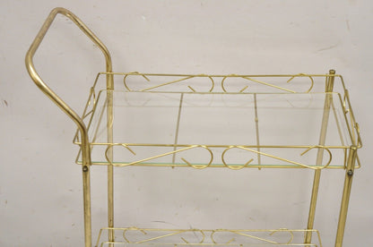 Vintage Mid Century Modern Gold Metal 2 Tier Rolling Bar Tea Cart Server