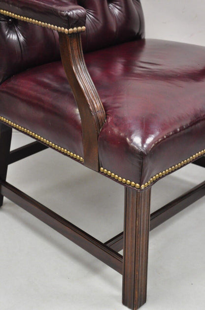 Hancock & Moore Oxblood Burgundy Leather Chesterfield Tufted Office Chairs Pair