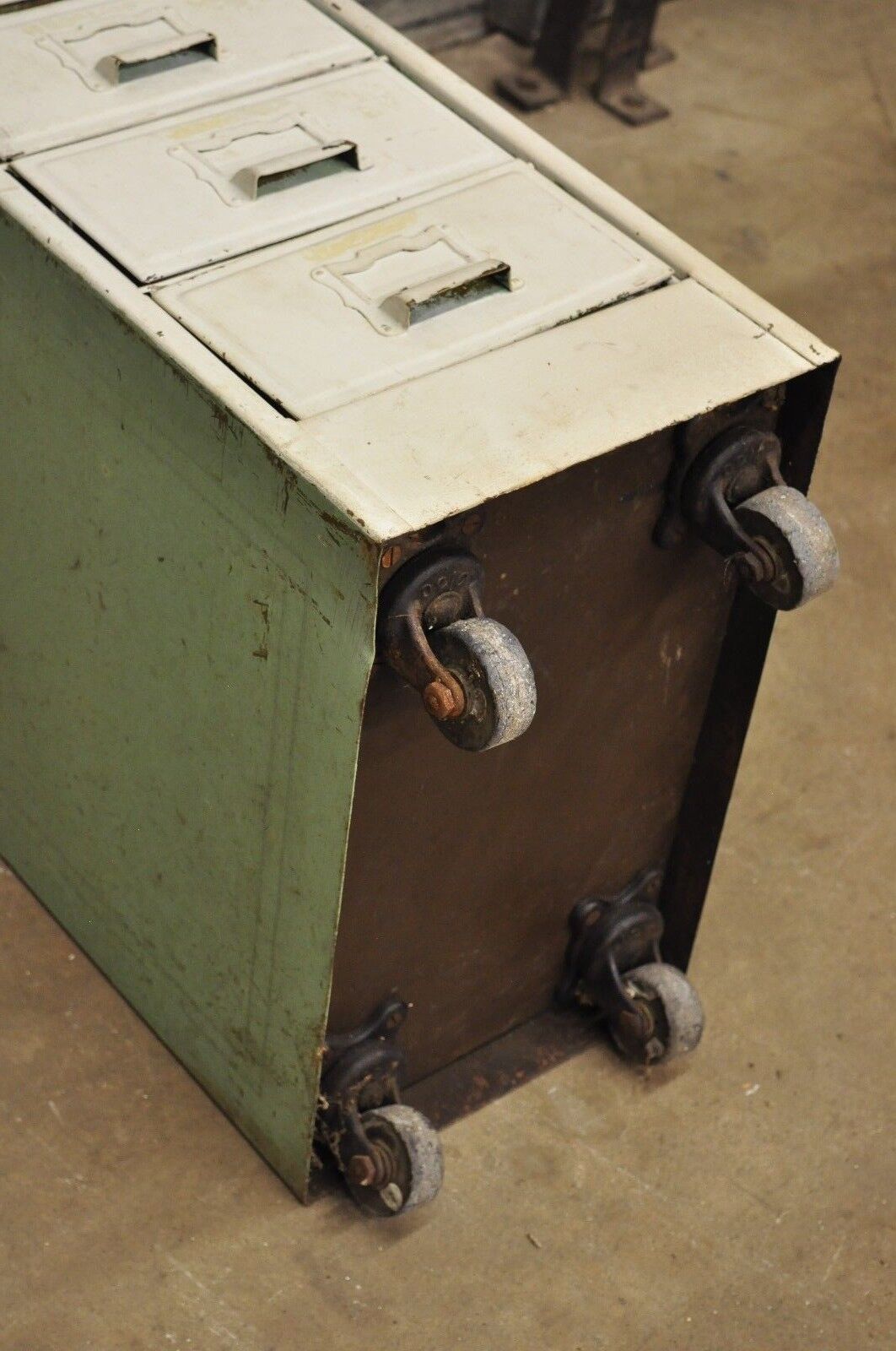 Vintage Industrial Rolling Steel Metal Deep File Cabinet Banker Letter Storage B