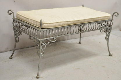 Decorator Wrought Iron Scrolling French Country Style Gray Lattice Bench