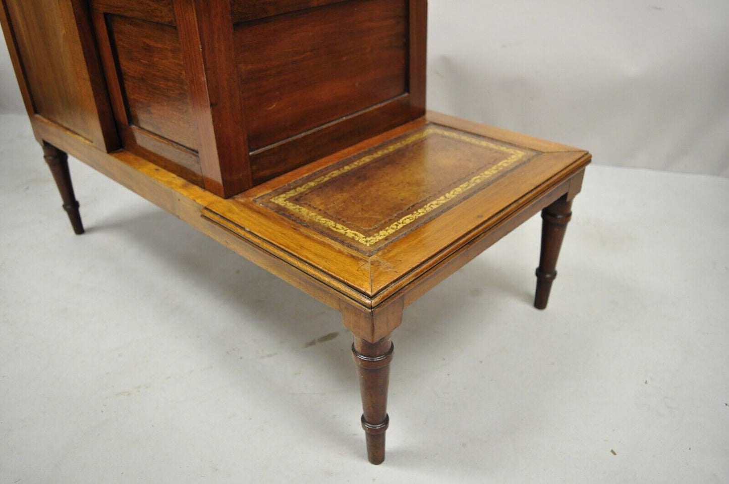 Antique English Regency Leather Top 3 Tier Side Table with Hidden Storage