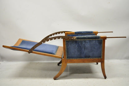 19th C Italian Biedermeier Mahogany Reclining Lounge Armchair Cast Iron Hardware