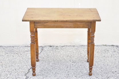 19th American Colonial Walnut Maple Small Desk Side Table with Turn Carved Legs