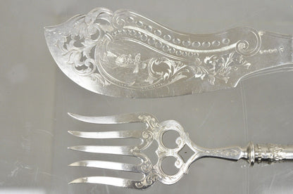 Antique English Victorian Silver Plated Figural Fish Service Fork Knife Set