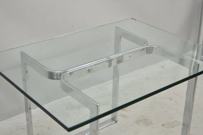 Mid Century Sculpted Chrome Base Rectangular Glass Top Occasional Side Table