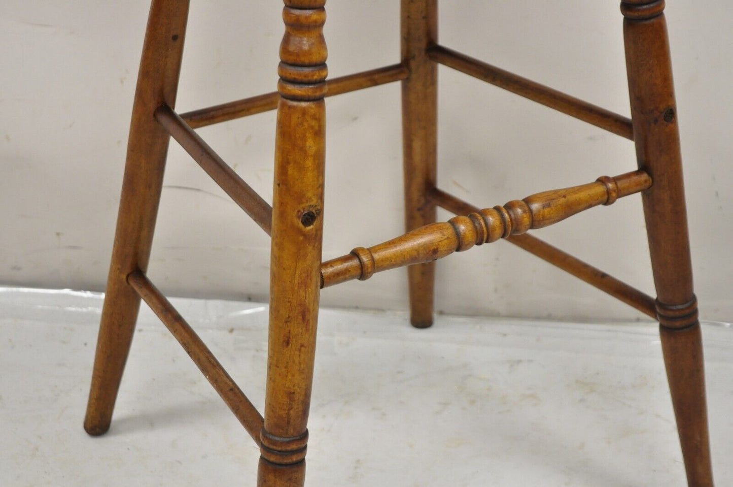 Antique Victorian Small Child's Oak Wood Spindle Cane Seat High Chair