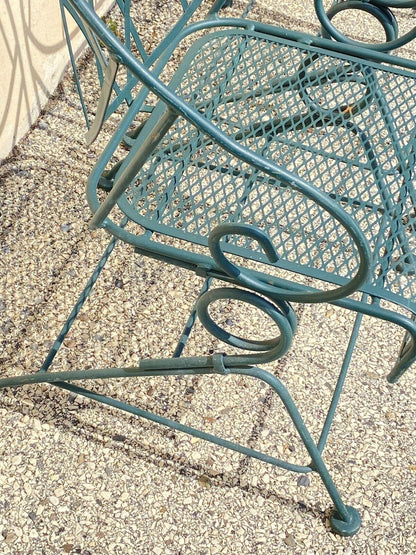 Vintage Woodard Wrought Iron Green Spring Bouncy Patio Dining Set - Set of 5