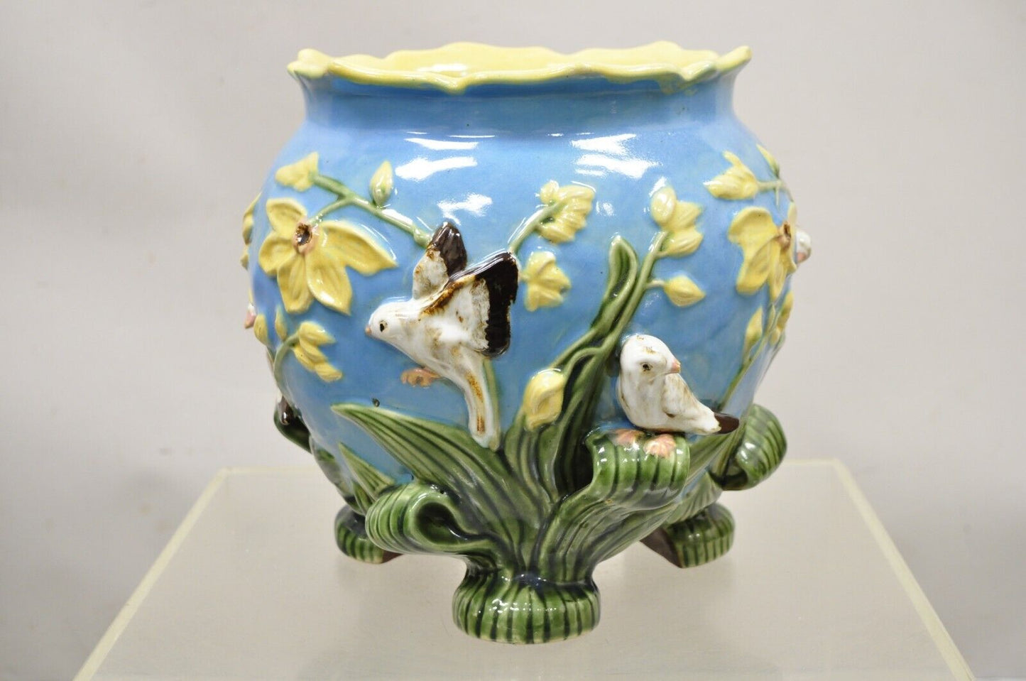 Art Nouveau George Jones Majolica Style Jardiniere Birds Cachepot Flower Pot