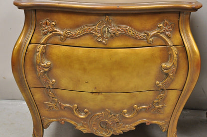 Vintage French Rococo Baroque Style Gold Gilt Bombe Nightstands -  a Pair