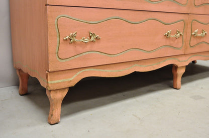 Vintage Hollywood Regency Dorothy Draper Style Bubblegum Pink 6 Drawer Dresser