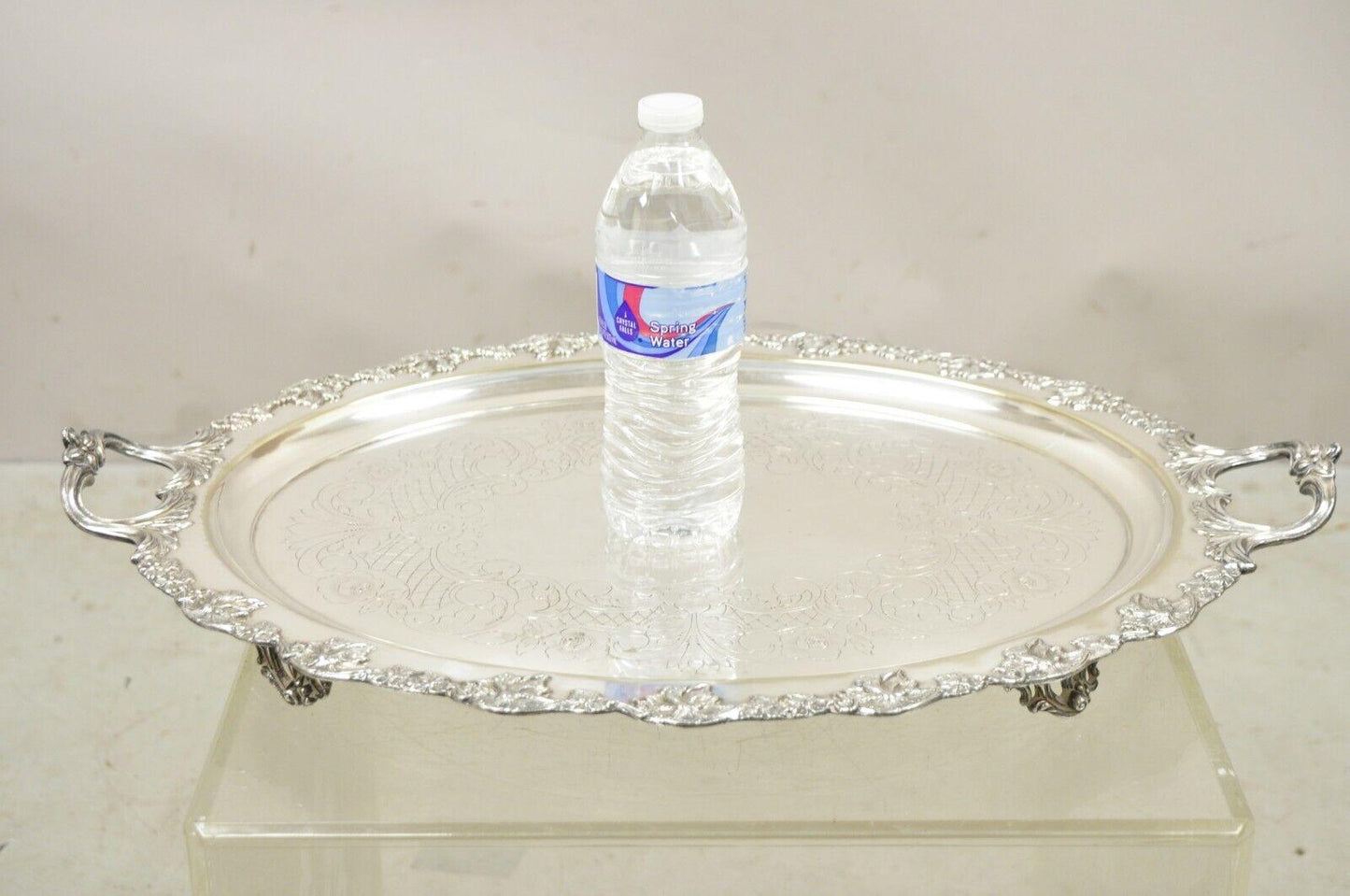 Vintage English Sheffield Silver Plated Oval Maple Leaf Serving Platter Tray