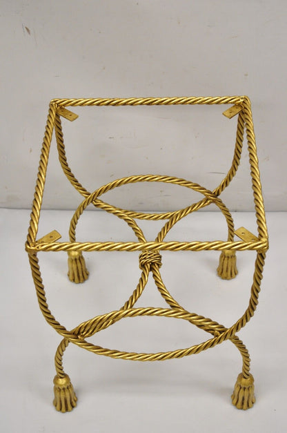 Italian Hollywood Regency Gold Gilt Iron Rope Tassel 20" Vanity Stool Side Table