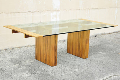 Kagan Lacquered Rosewood and Brass Cantilever Glass Top Extension Dining Table