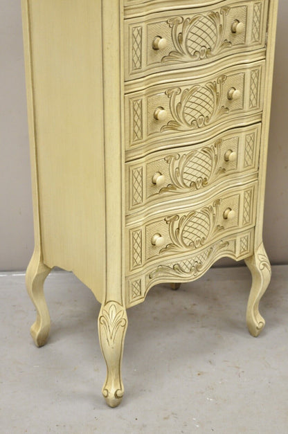 Pair Vtg French Country Provincial Style Cream Painted 5 Drawer Chest Nightstand