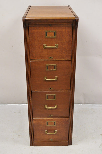 Antique Mission Oak Wood Four Drawer Vertical 29" Deep Office File Cabinet