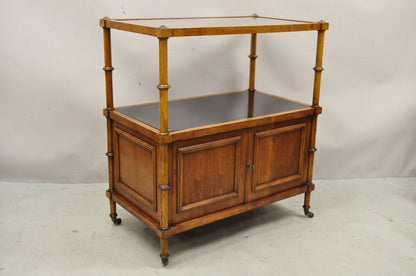 Vintage Faux Bamboo Hollywood Regency 2 Tier Cane Top Bar Cart Server Cabinet