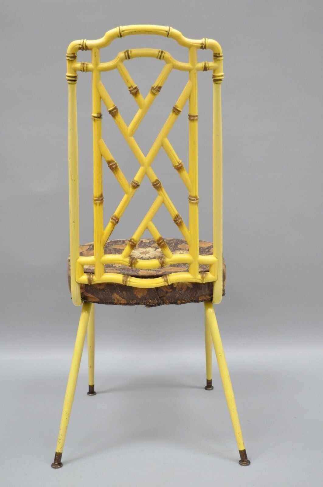 Yellow Hollywood Regency Metal Faux Bamboo Dining Chair Vtg Chinese Chippendale
