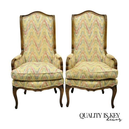 Vintage French Provincial Louis XV Country Narrow Tall Back Chairs (B) - a Pair