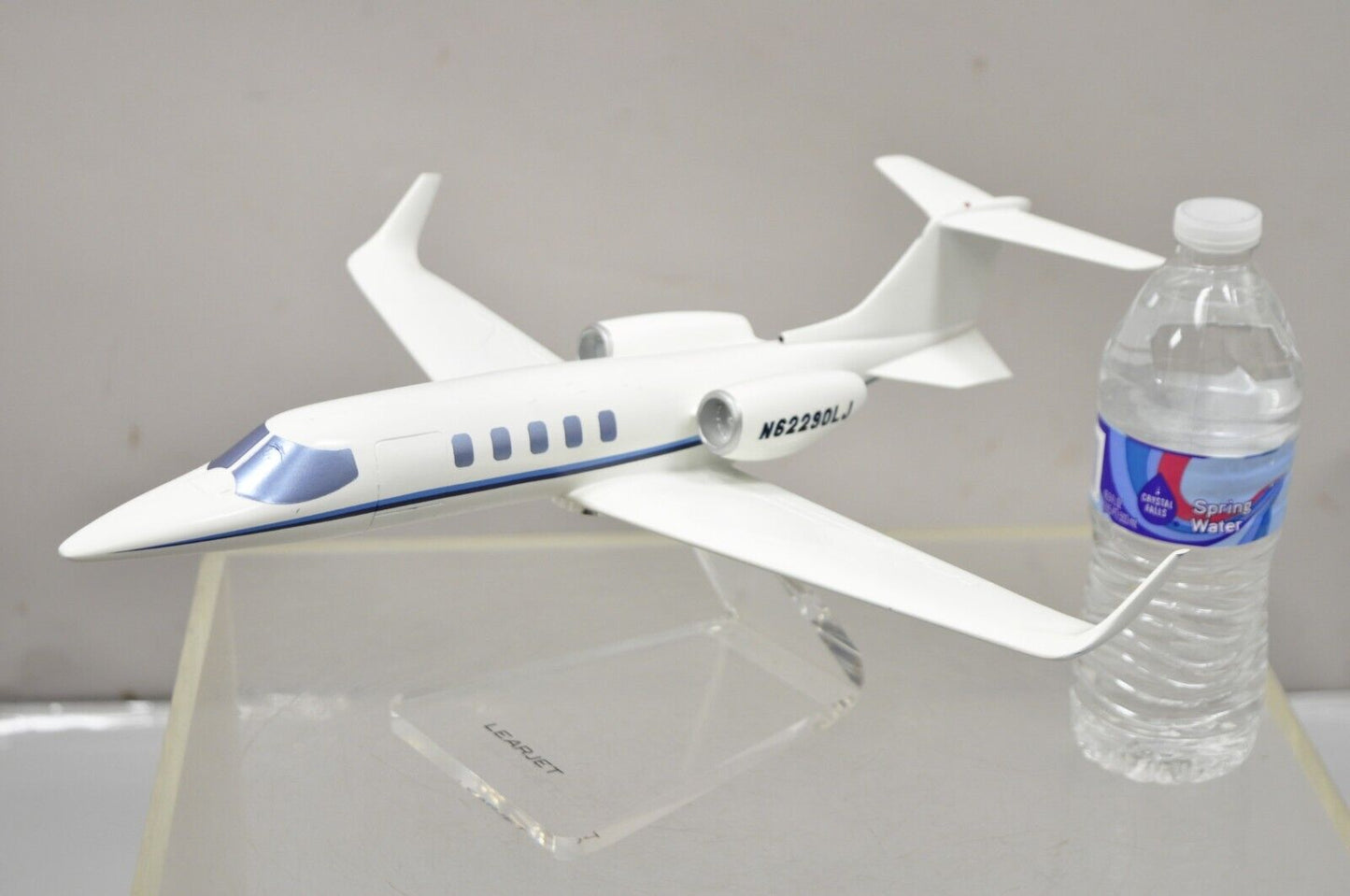 Vintage Learjet 16" Model Airplane Desk Plane Painted Metal on Acrylic Stand