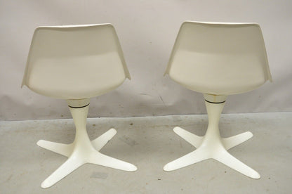 Mid Century Modern Burke Style Propeller Base Small White Swivel Chairs - a Pair