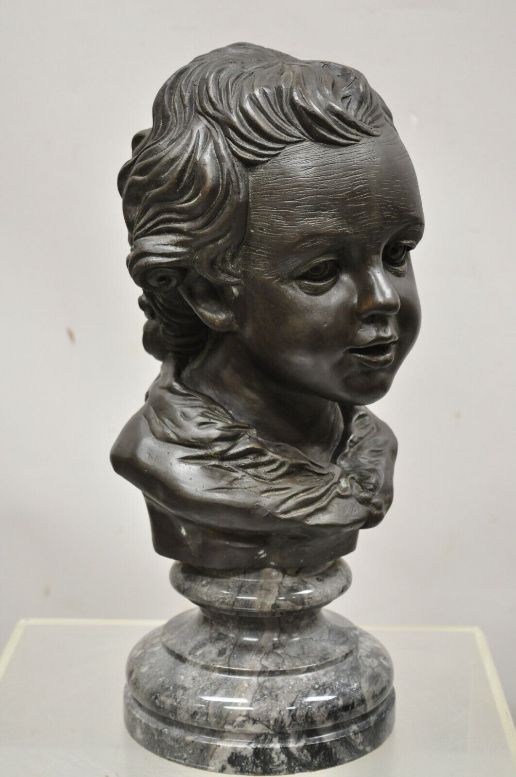 Maitland Smith 19" Bronze Boy Bust Head Victorian Style on Marble Base