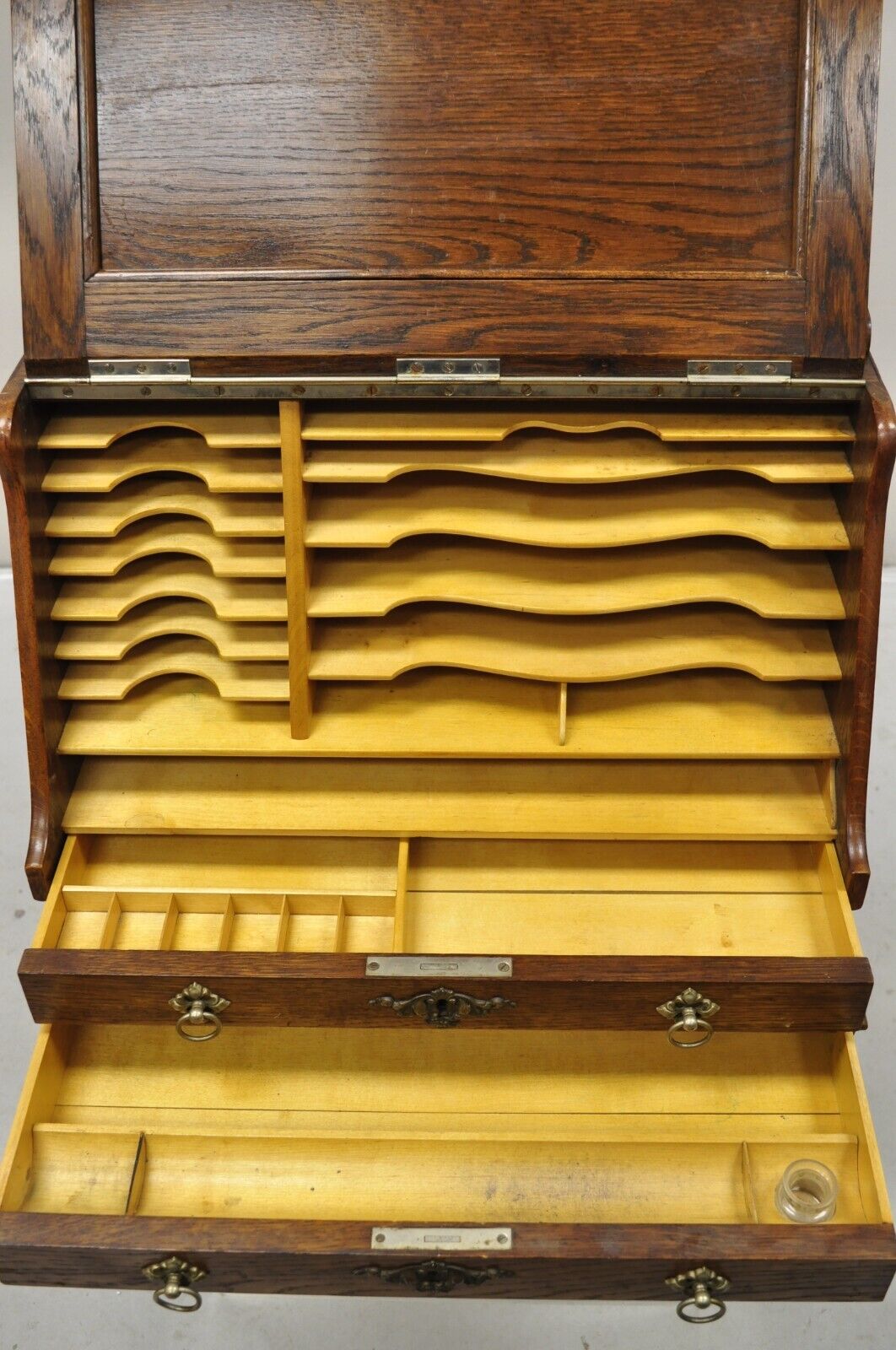 Antique English Victorian Oak Wood Desktop Portable Lap Desk Letter Holder