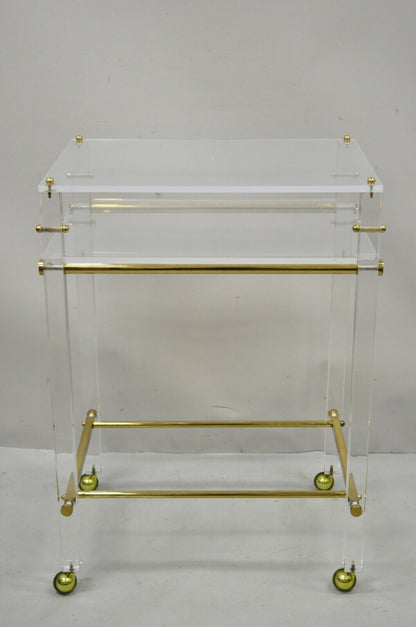 Lucite and Brass Mid Century Modern Rolling Bar Cart Trolley Tea Table Stand