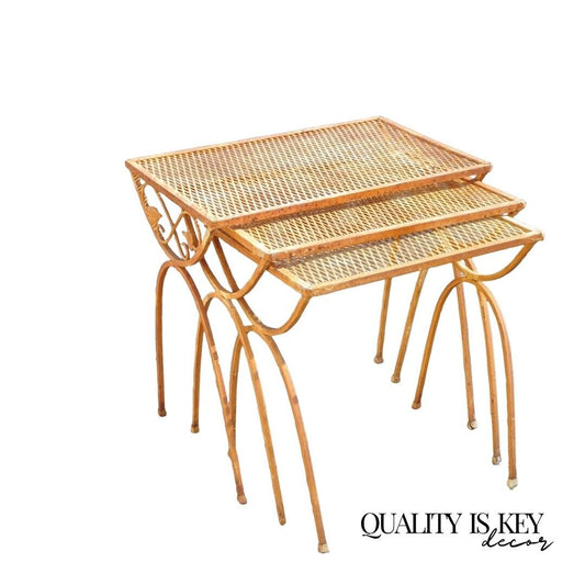 Vintage Salterini Mid Century Wrought Iron Nesting Side Tables - Set of 3