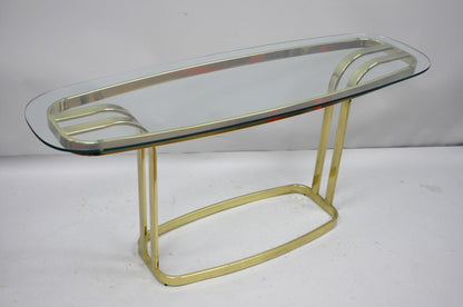 Vintage Hollywood Regency Brass and Glass Sculptural Console Sofa Table