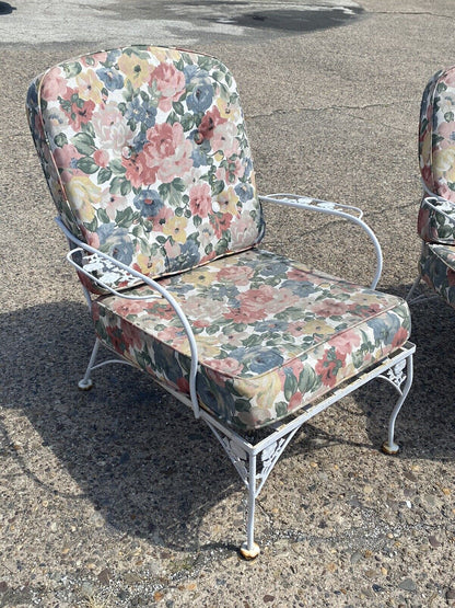Vintage Meadowcraft Dogwood Wrought Iron Garden Patio Set Sofa Chairs - 3 Pc Set