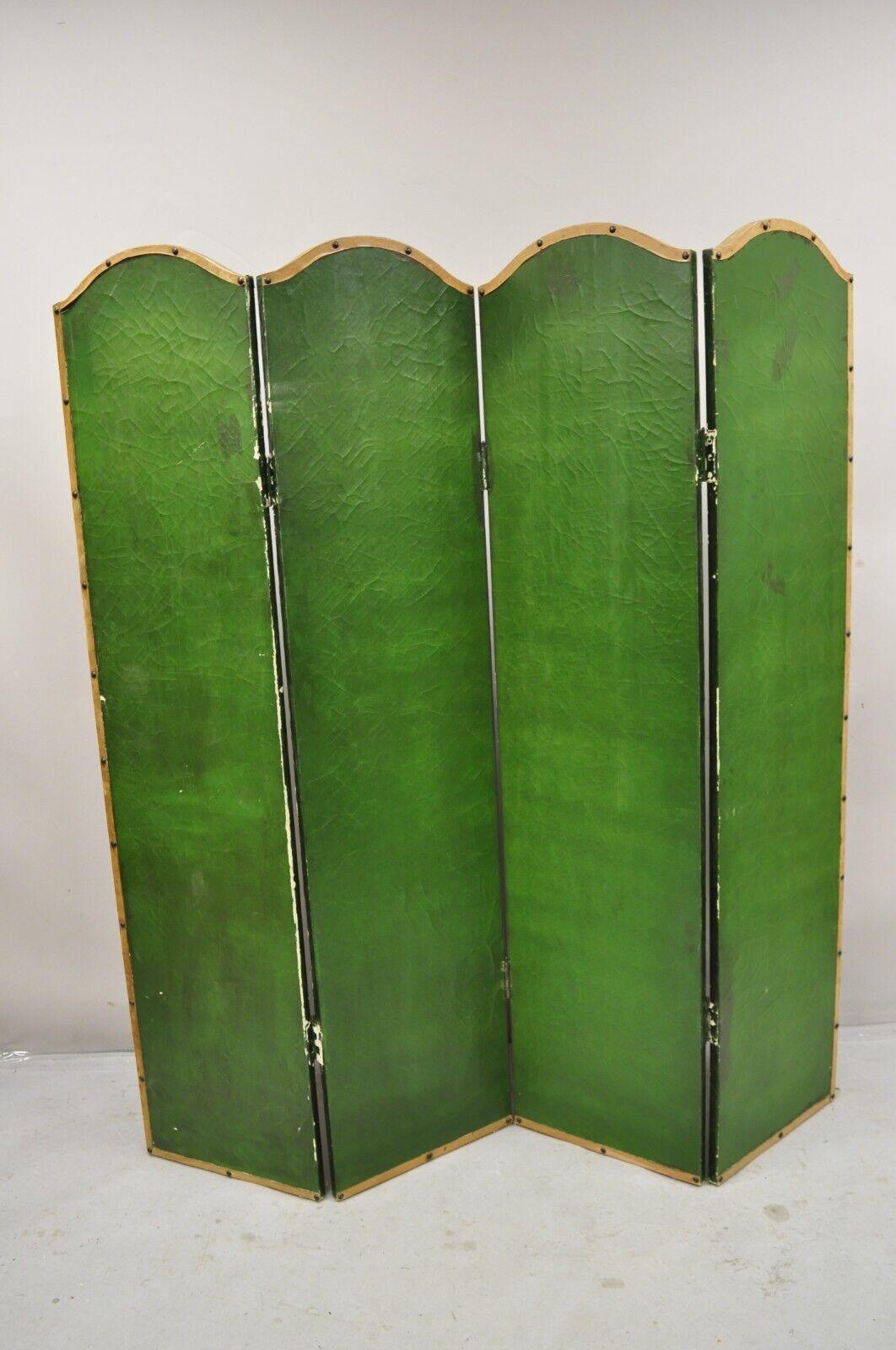 Venetian Hand Painted Oil on Canvas 4 Section Peacock Bird Screen Room Divider