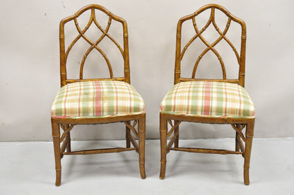 Vintage Chinese Chippendale Faux Bamboo Gold Gilt Hollywood Regency Side Chairs