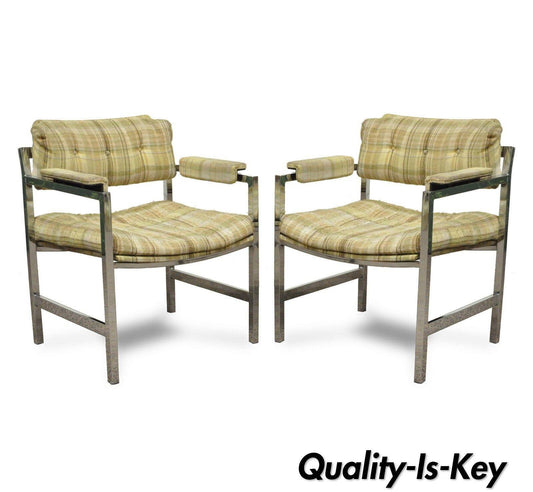 Pair Vtg Mid Century Modern Baughman Probber Chrome Floating Arm Lounge Chairs