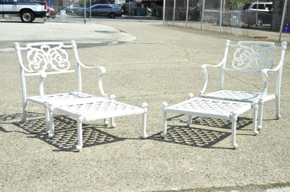 Regency Scrollwork Aluminum Garden Patio Lounge Arm Chairs with Ottoman- a Pair