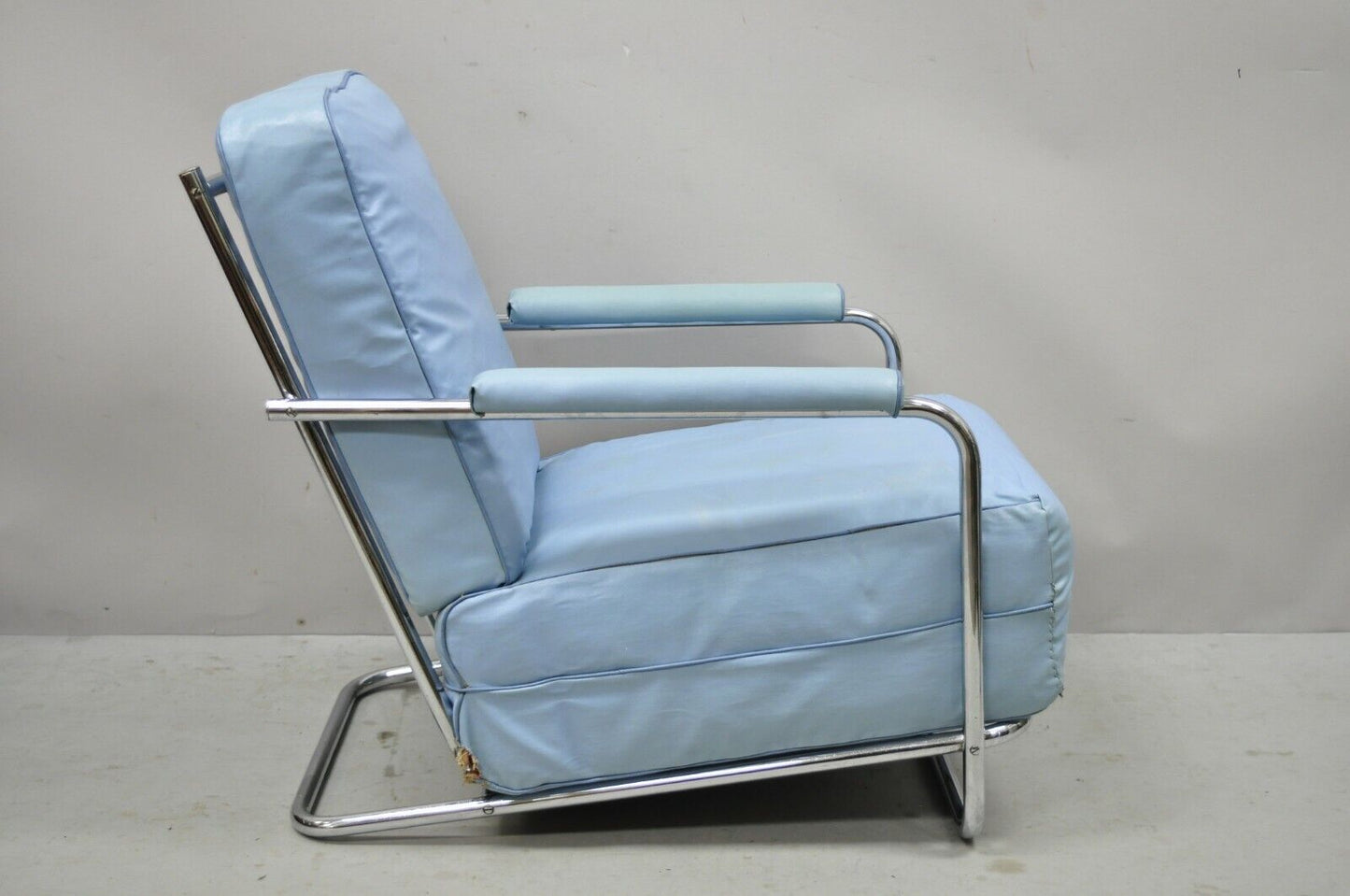 1934 Gilbert Rohde for Troy Sunshade Art Deco Easy Chair Blue Lounge Chair