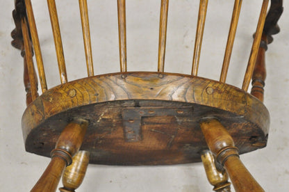 Antique 19th C Chestnut & Oak Wood Primitive Small Bowed Windsor Arm Chair