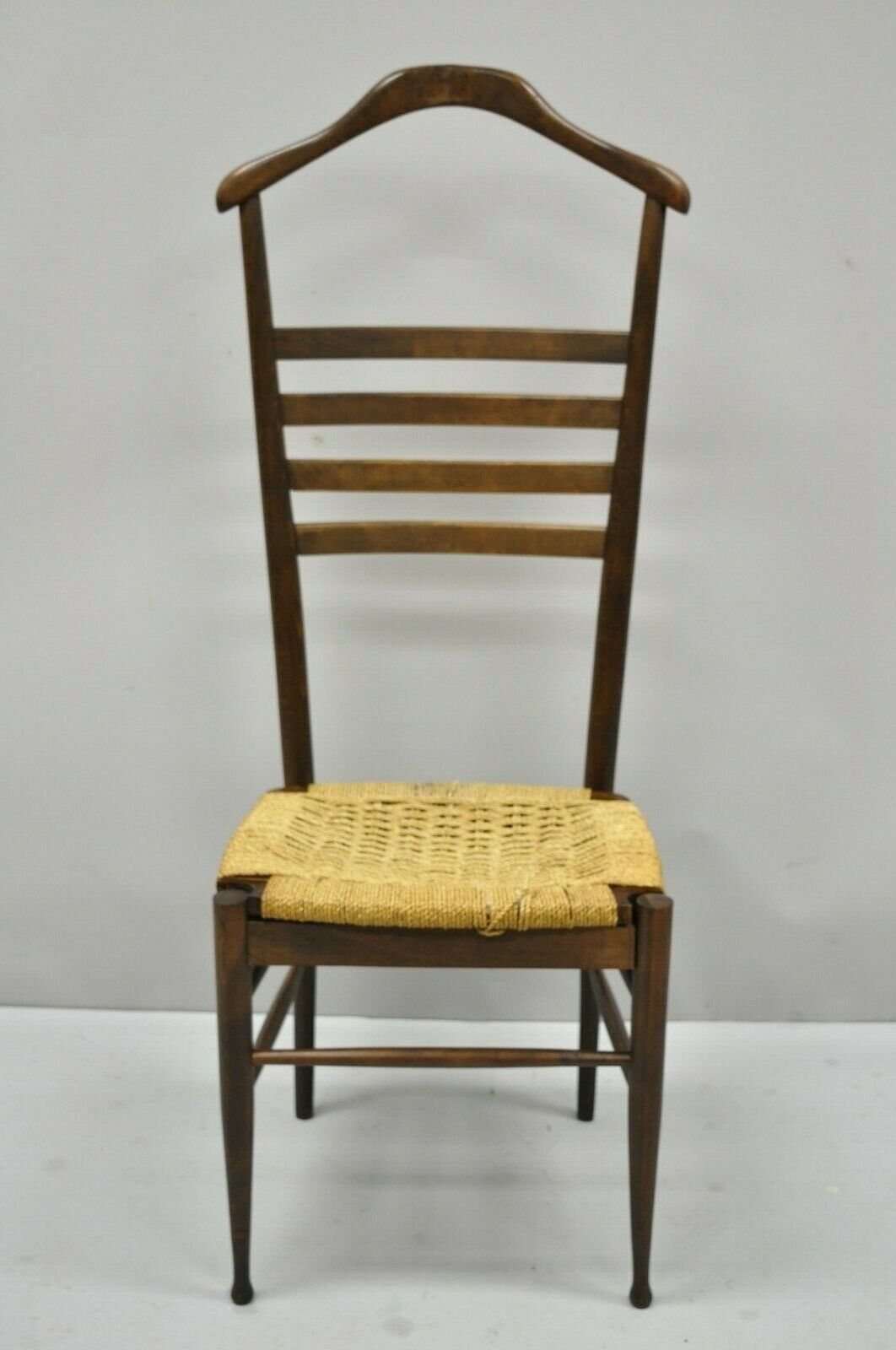 Vintage Mid Century Modern Italian Style Wood & Rope Valet Chair Gio Ponti Style