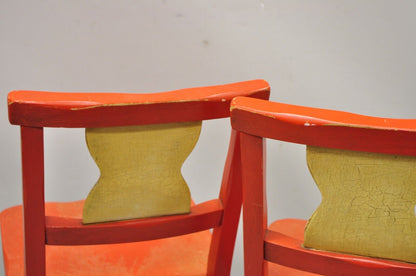 Vintage Gimble's Red Painted Colonial Hand Painted Flower Side Chairs - a Pair