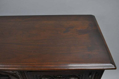 Antique Renaissance Revival Figural Carved Walnut Cabinet Sideboard Cupboard