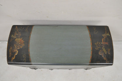 Antique Chinoiserie Lacquered Chinese Gate Leg Drop Leaf Blue Oval Side Table