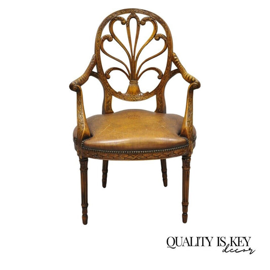 Theodore Alexander Neoclassical Regency Style Carved Open Back Arm Chair