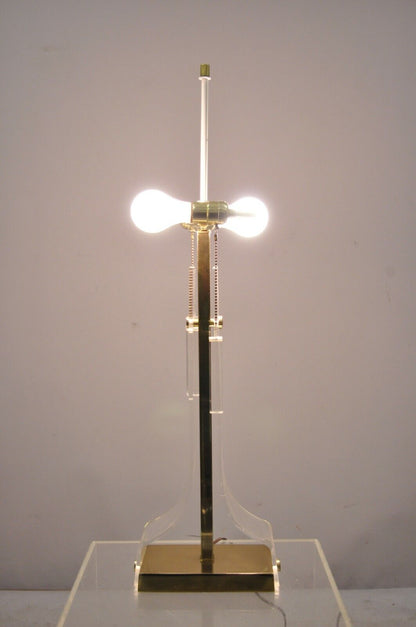 Vintage Mid Century Modern Lucite & Brass Laurel Sculptural Table Lamp