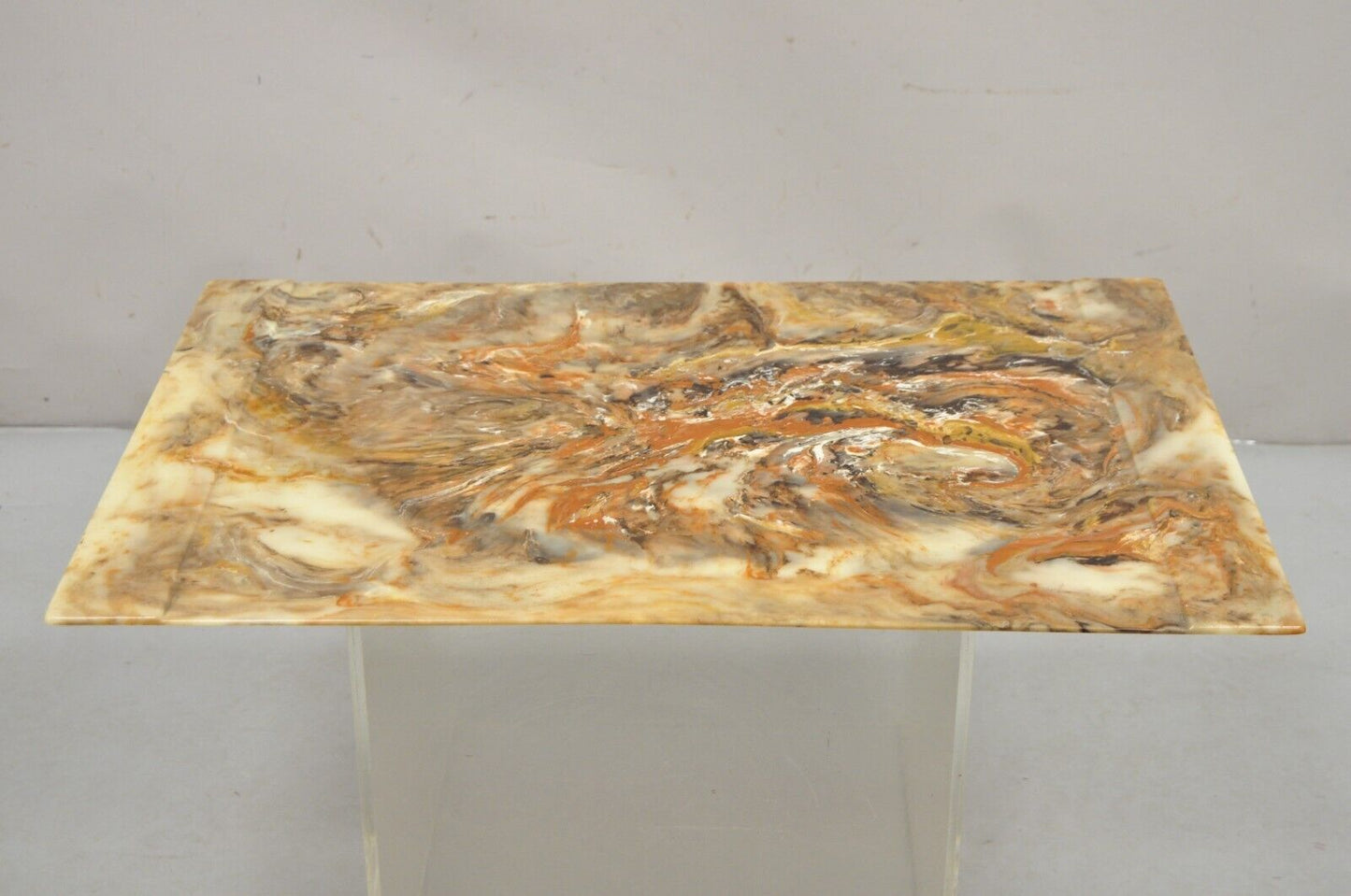 Vintage 1980s Cast Resin Faux Agate Stone Marble Desk Pad w/ Raised Side Rails