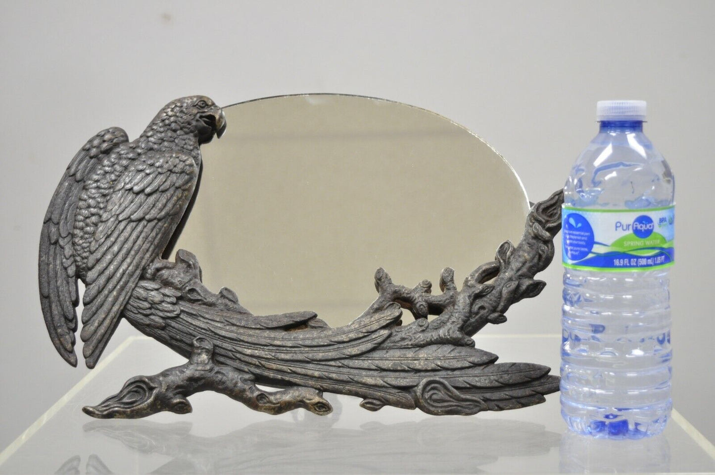 Antique Art Nouveau Cast Iron Eagle Phoenix Bird Vanity Tabletop Mirror