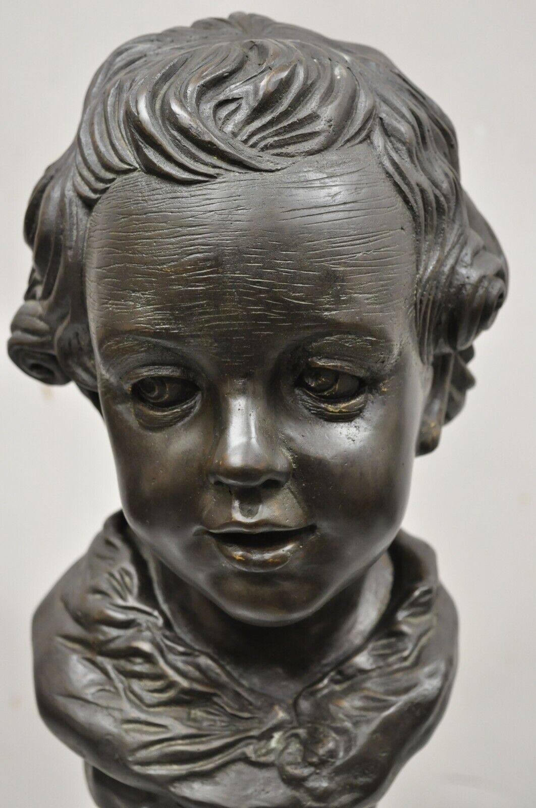 Maitland Smith 19" Bronze Boy Bust Head Victorian Style on Marble Base