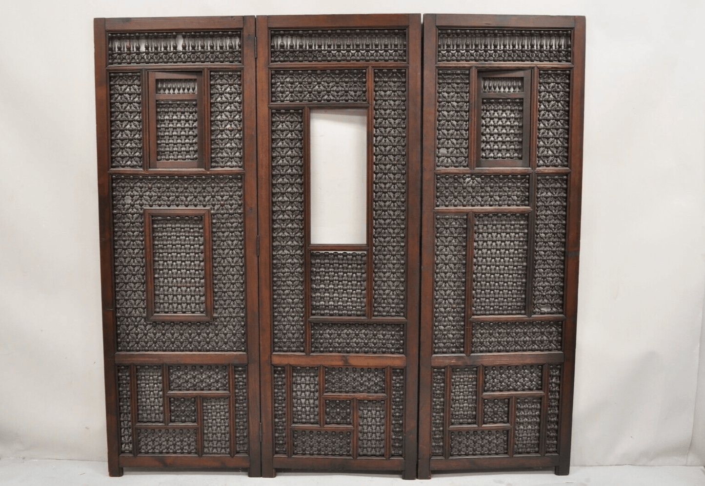 Vintage Middle Eastern 3 Panel Mashrabiya Lattice Folding Screen Room Divider